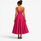 Hallie | Women's Pink Square-Neck Midi Dress, Sleeveless Occasion Dress | Bella Blue