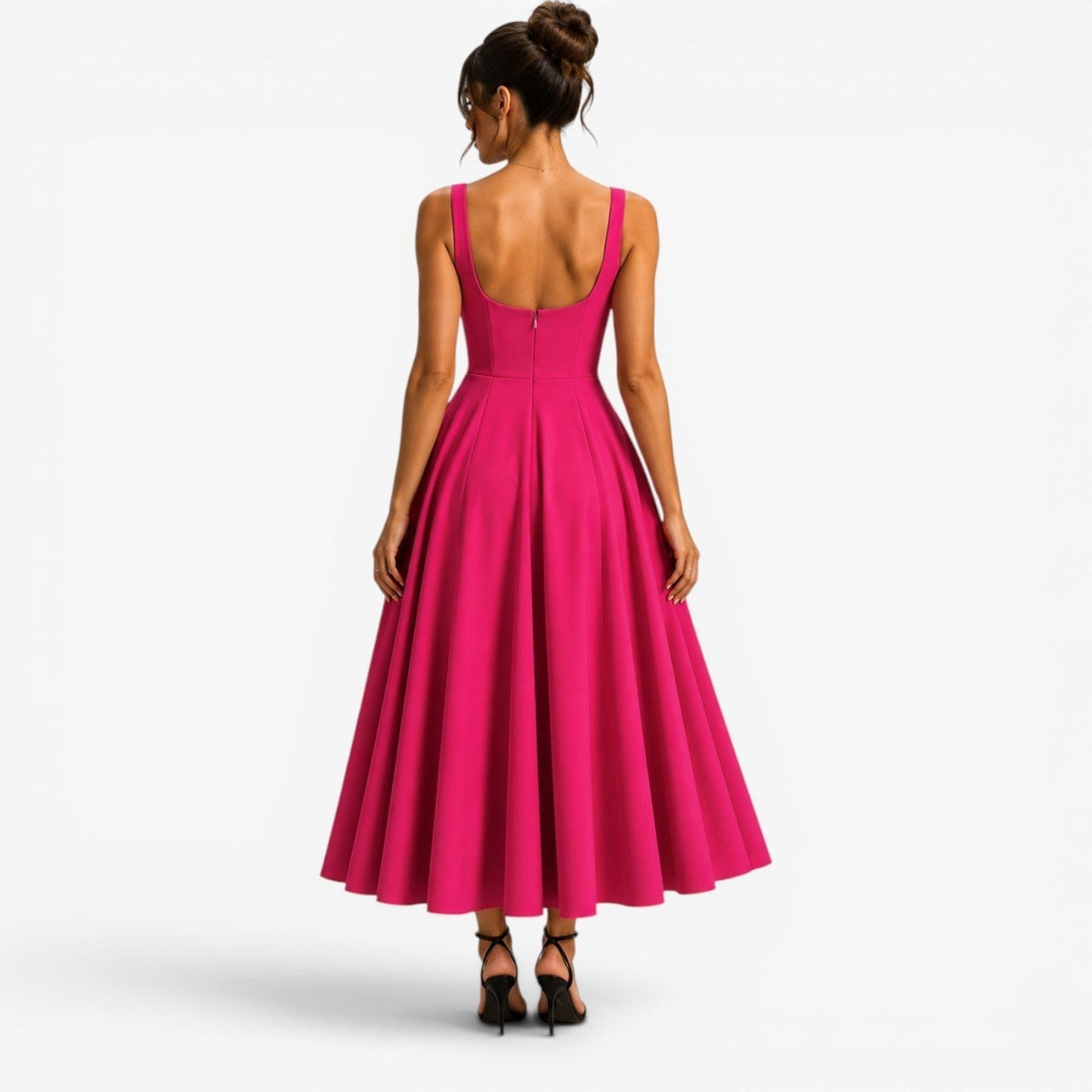 Hallie | Women's Pink Square-Neck Midi Dress, Sleeveless Occasion Dress | Bella Blue
