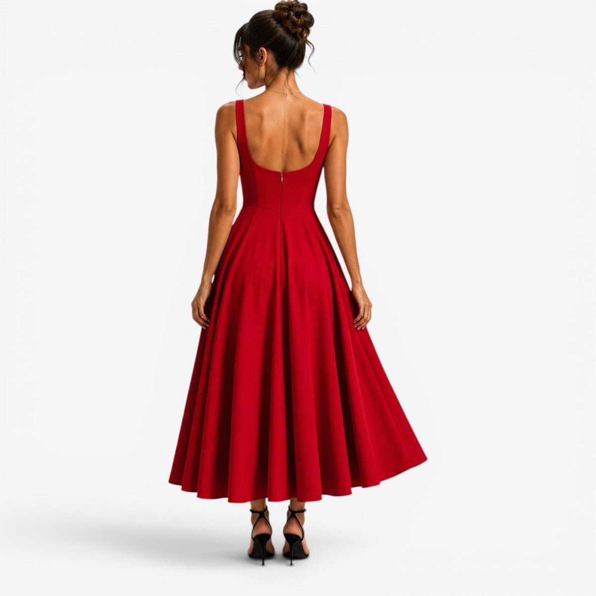 Hallie | Women's Pink Square-Neck Midi Dress, Sleeveless Occasion Dress | Bella Blue