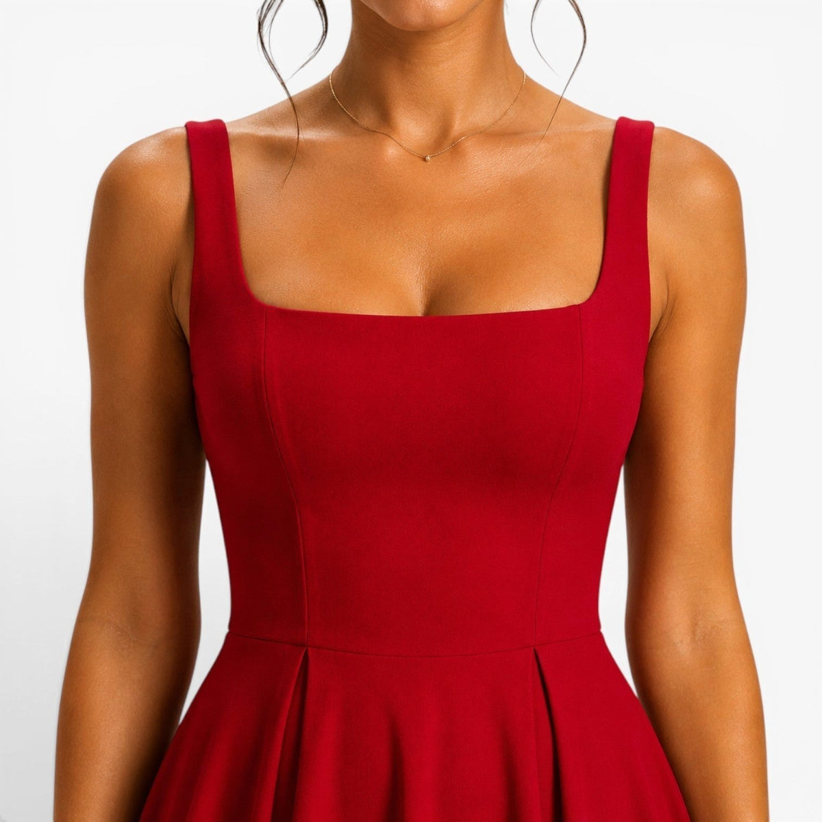 Hallie | Women's Pink Square-Neck Midi Dress, Sleeveless Occasion Dress | Bella Blue