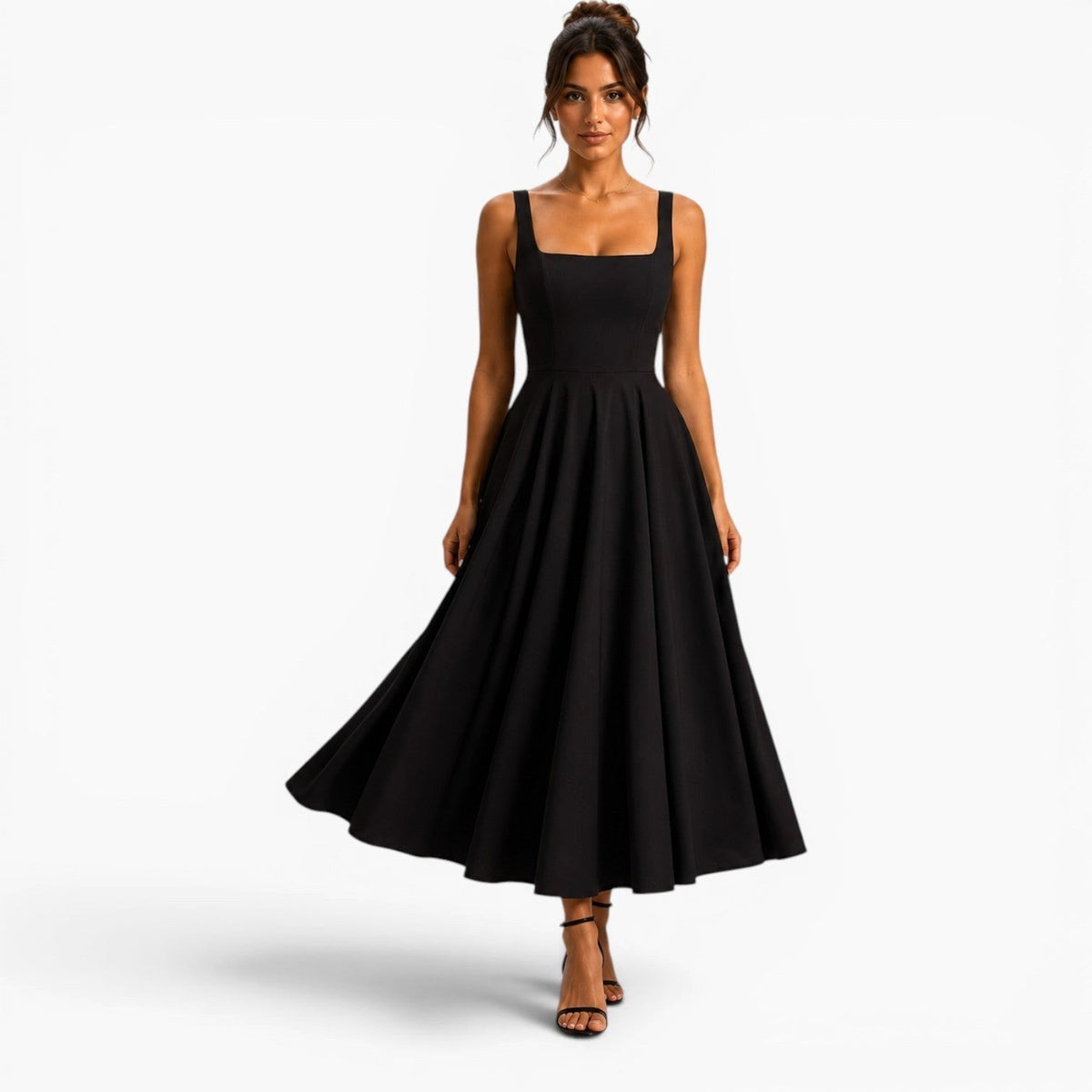 Hallie | Women's Pink Square-Neck Midi Dress, Sleeveless Occasion Dress | Bella Blue