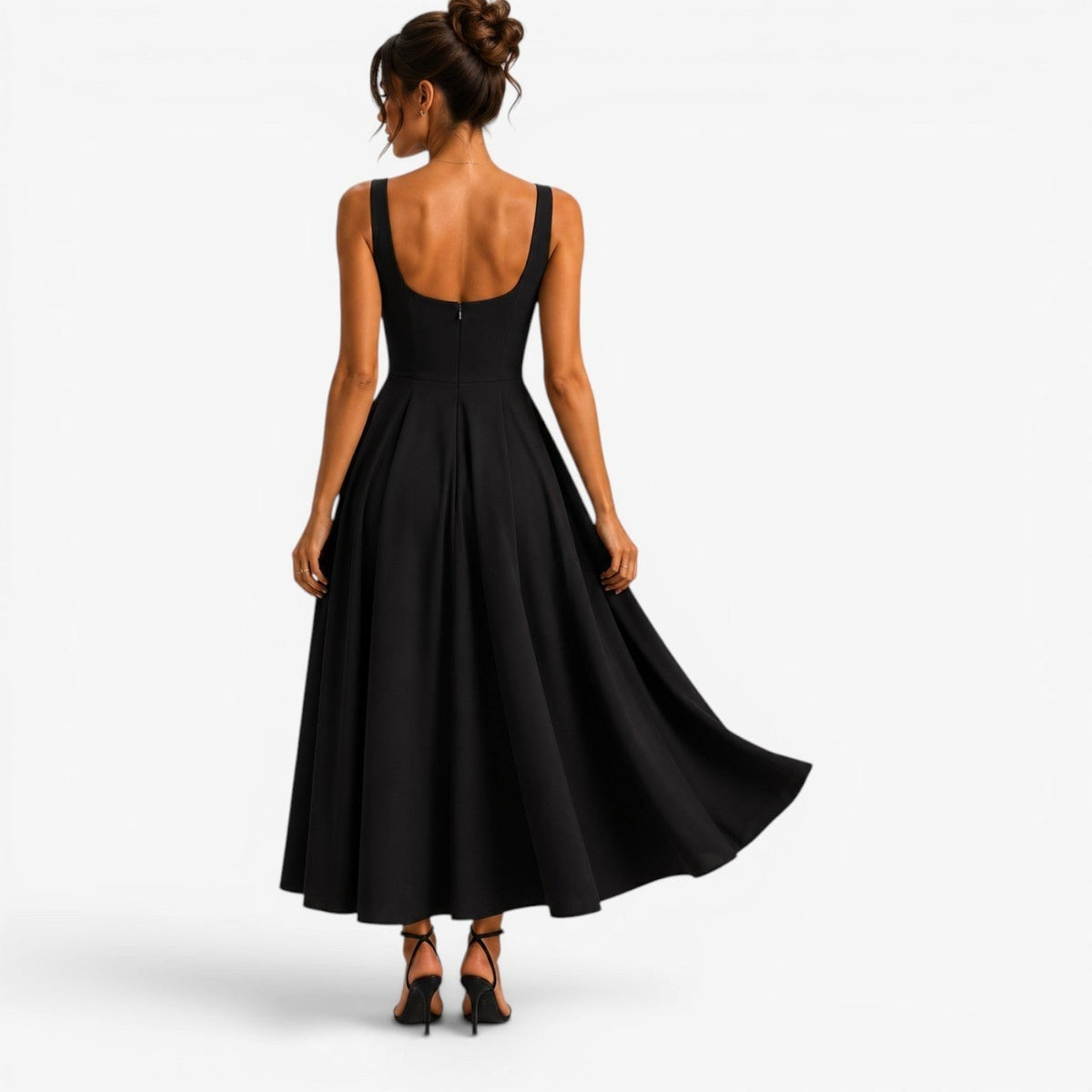 Hallie | Women's Pink Square-Neck Midi Dress, Sleeveless Occasion Dress | Bella Blue