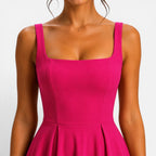 Hallie | Women's Pink Square-Neck Midi Dress, Sleeveless Occasion Dress | Bella Blue