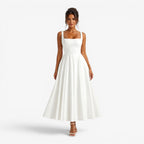 Hallie | Women's Pink Square-Neck Midi Dress, Sleeveless Occasion Dress | Bella Blue