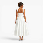Hallie | Women's Pink Square-Neck Midi Dress, Sleeveless Occasion Dress | Bella Blue
