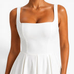 Hallie | Women's Pink Square-Neck Midi Dress, Sleeveless Occasion Dress | Bella Blue