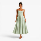Hallie | Women's Pink Square-Neck Midi Dress, Sleeveless Occasion Dress | Bella Blue