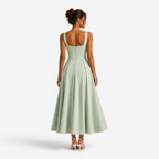 Hallie | Women's Pink Square-Neck Midi Dress, Sleeveless Occasion Dress | Bella Blue