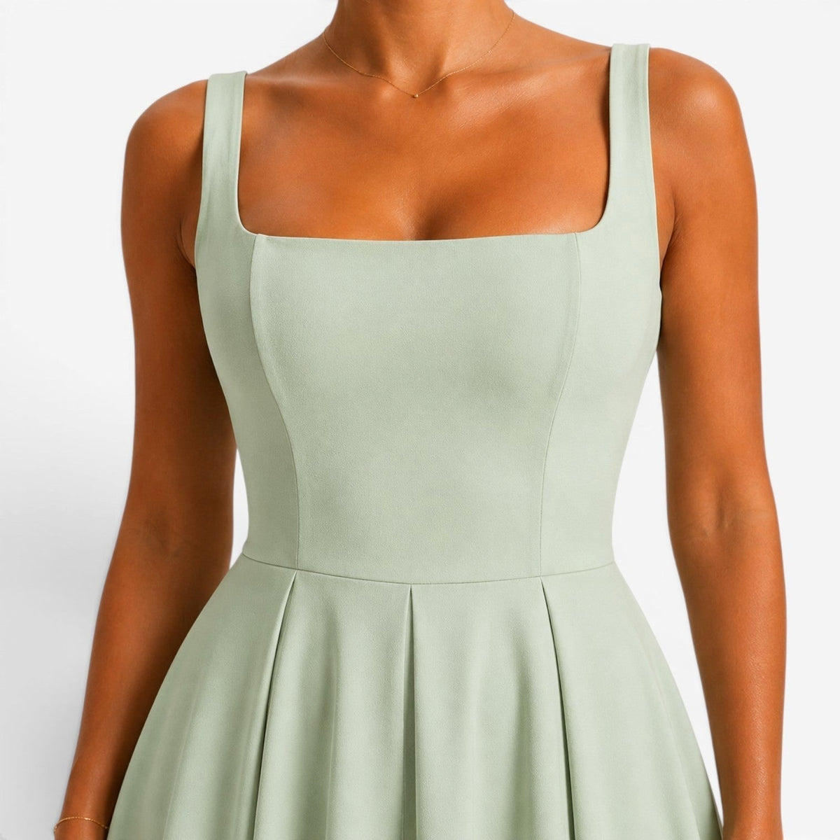 Hallie | Women's Pink Square-Neck Midi Dress, Sleeveless Occasion Dress | Bella Blue