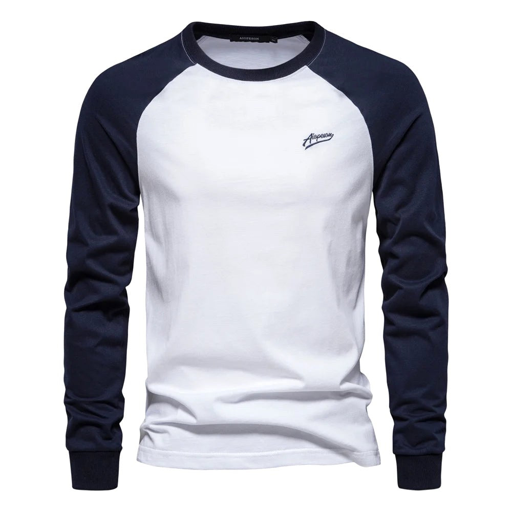 Hannes | Men's Long-Sleeve Shirt with Contrast Detail, Sporty Long-Sleeve Shirt | Bella Blue | Green