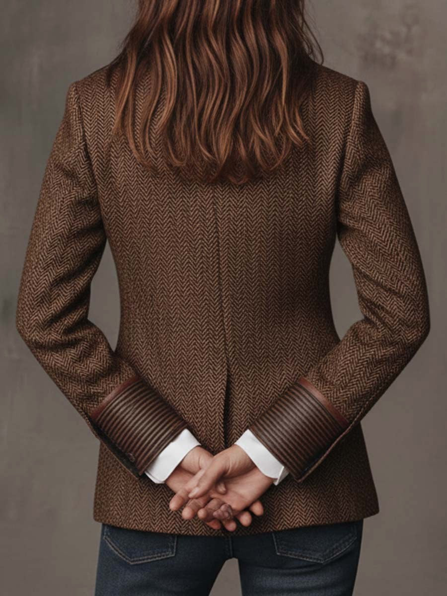 Harriet | Women's Tailored Blazer with Patterned Lapel Trim, Double-Breasted Blazer Suit | Bella Blue