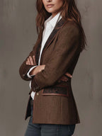 Harriet | Women's Tailored Blazer with Patterned Lapel Trim, Double-Breasted Blazer Suit | Bella Blue