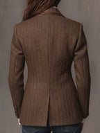 Harriet | Women's Tailored Blazer with Patterned Lapel Trim, Double-Breasted Blazer Suit | Bella Blue