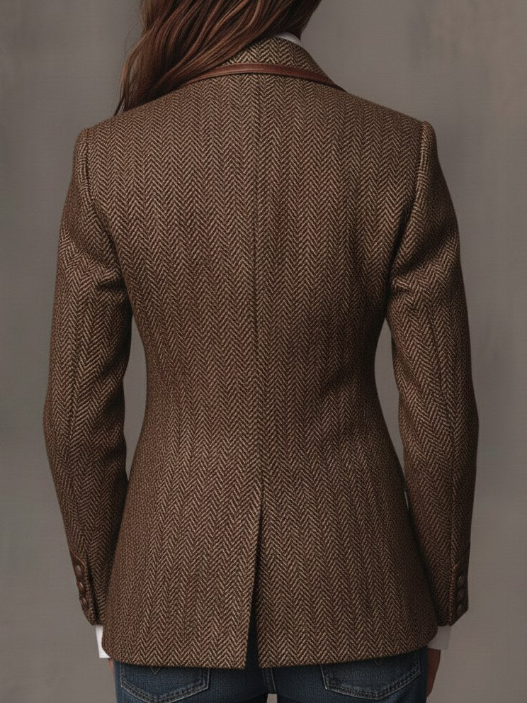 Harriet | Women's Tailored Blazer with Patterned Lapel Trim, Double-Breasted Blazer Suit | Bella Blue
