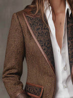 Harriet | Women's Tailored Blazer with Patterned Lapel Trim, Double-Breasted Blazer Suit | Bella Blue