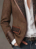 Harriet | Women's Tailored Blazer with Patterned Lapel Trim, Double-Breasted Blazer Suit | Bella Blue