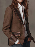 Harriet | Women's Tailored Blazer with Patterned Lapel Trim, Double-Breasted Blazer Suit | Bella Blue