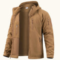 Harrison | Men's Warm Tactical Fleece Jacket, Hooded Outdoor Jacket | Bella Blue | Khaki