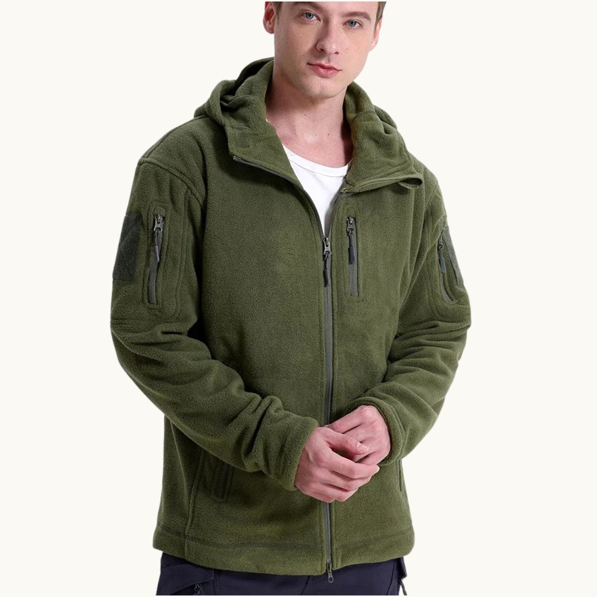 Harrison | Men's Warm Tactical Fleece Jacket, Hooded Outdoor Jacket | Bella Blue | Black