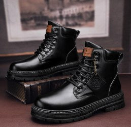 Harry | Men's Leather Lace-Up Work Boots, High-Top Construction Boots | Bella Blue | Black