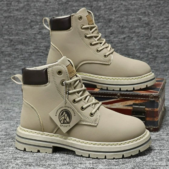Harry | Men's Leather Lace-Up Work Boots, High-Top Construction Boots | Bella Blue | Gray