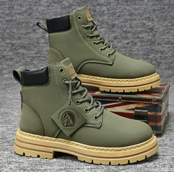 Harry | Men's Leather Lace-Up Work Boots, High-Top Construction Boots | Bella Blue | Green