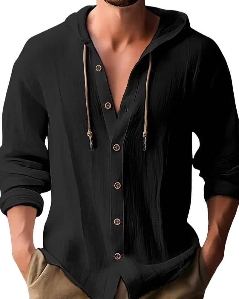 Harvey | Men's Hooded Long-Sleeve Shirt, Relaxed-Fit Casual Shirt | Bella Blue