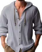 Harvey | Men's Hooded Long-Sleeve Shirt, Relaxed-Fit Casual Shirt | Bella Blue