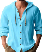 Harvey | Men's Hooded Long-Sleeve Shirt, Relaxed-Fit Casual Shirt | Bella Blue