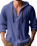 Harvey | Men's Hooded Long-Sleeve Shirt, Relaxed-Fit Casual Shirt | Bella Blue