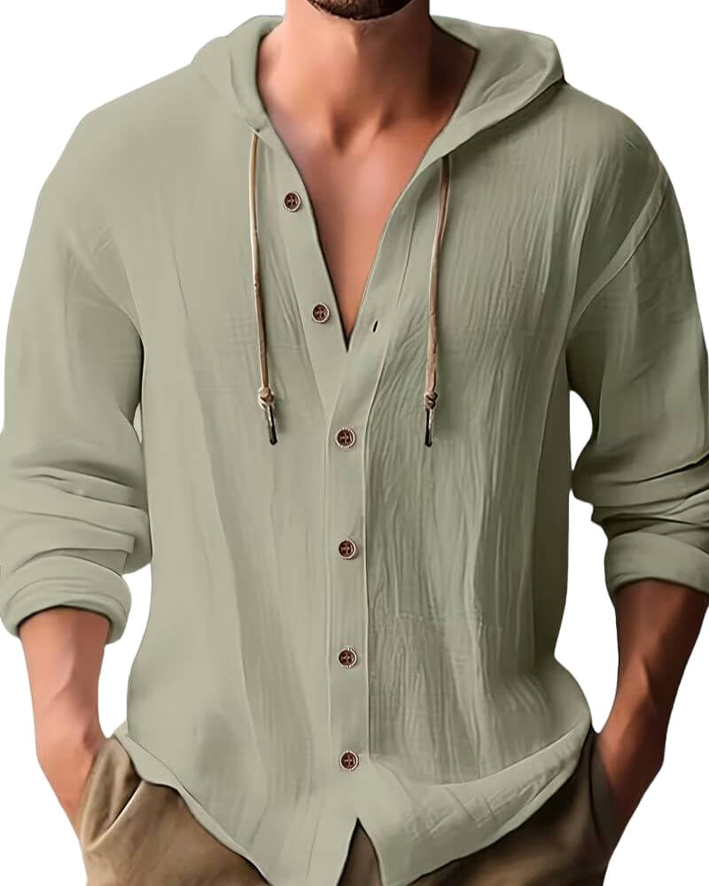 Harvey | Men's Hooded Long-Sleeve Shirt, Relaxed-Fit Casual Shirt | Bella Blue