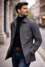 Harvey | Men's Tailored All-Weather Overcoat, Timeless Autumn Coat | Bella Blue