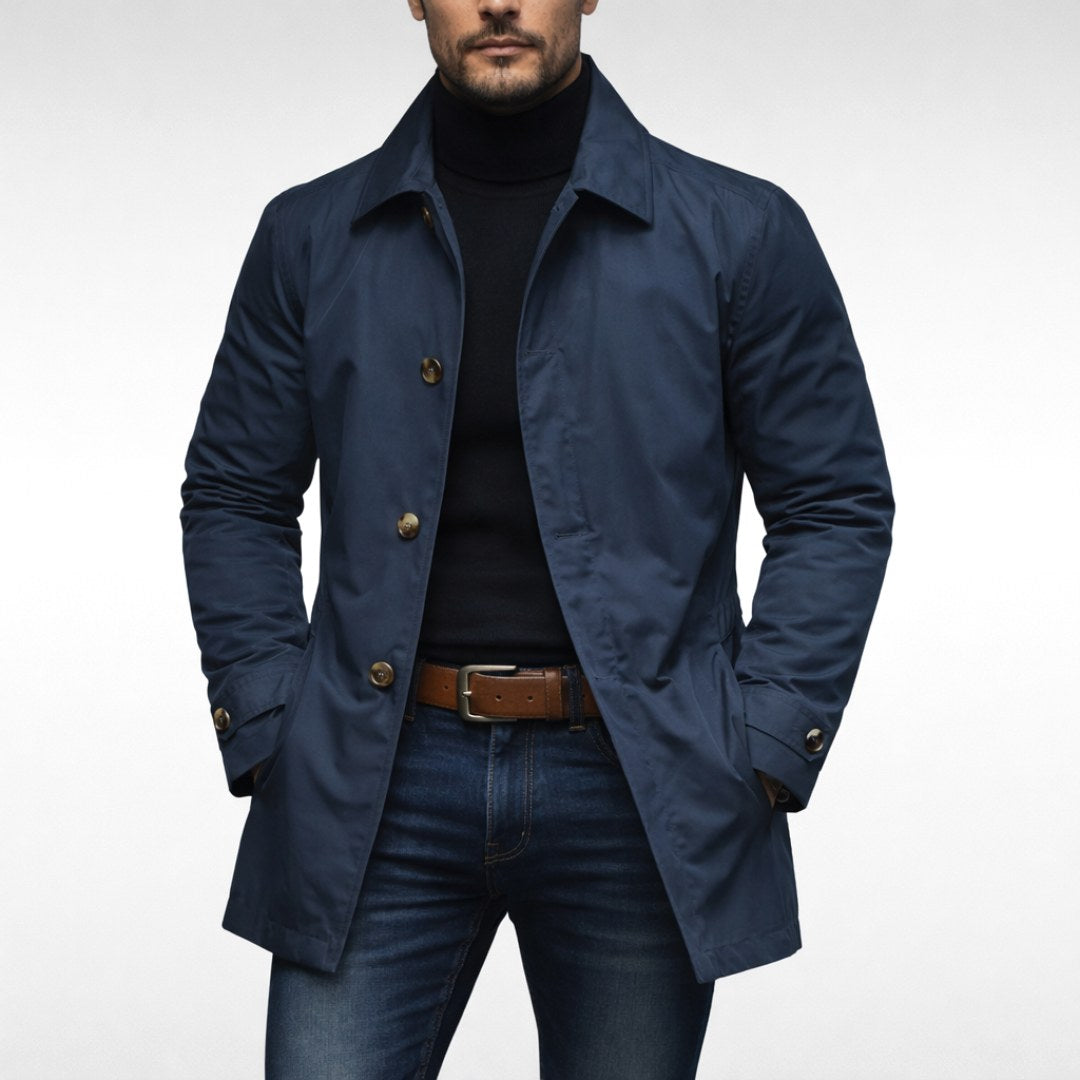 Harvey | Men's Tailored All-Weather Overcoat, Timeless Autumn Coat | Bella Blue