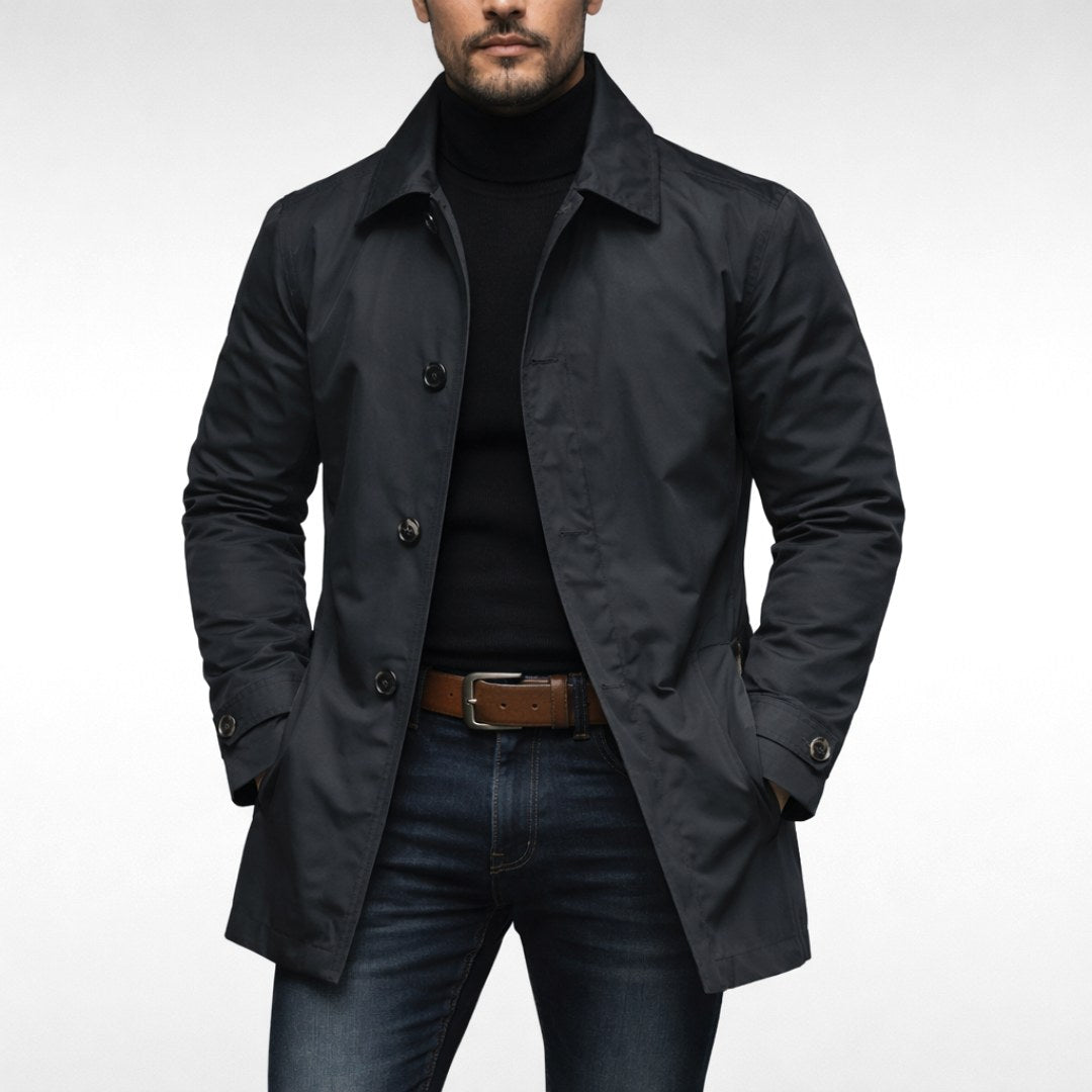 Harvey | Men's Tailored All-Weather Overcoat, Timeless Autumn Coat | Bella Blue