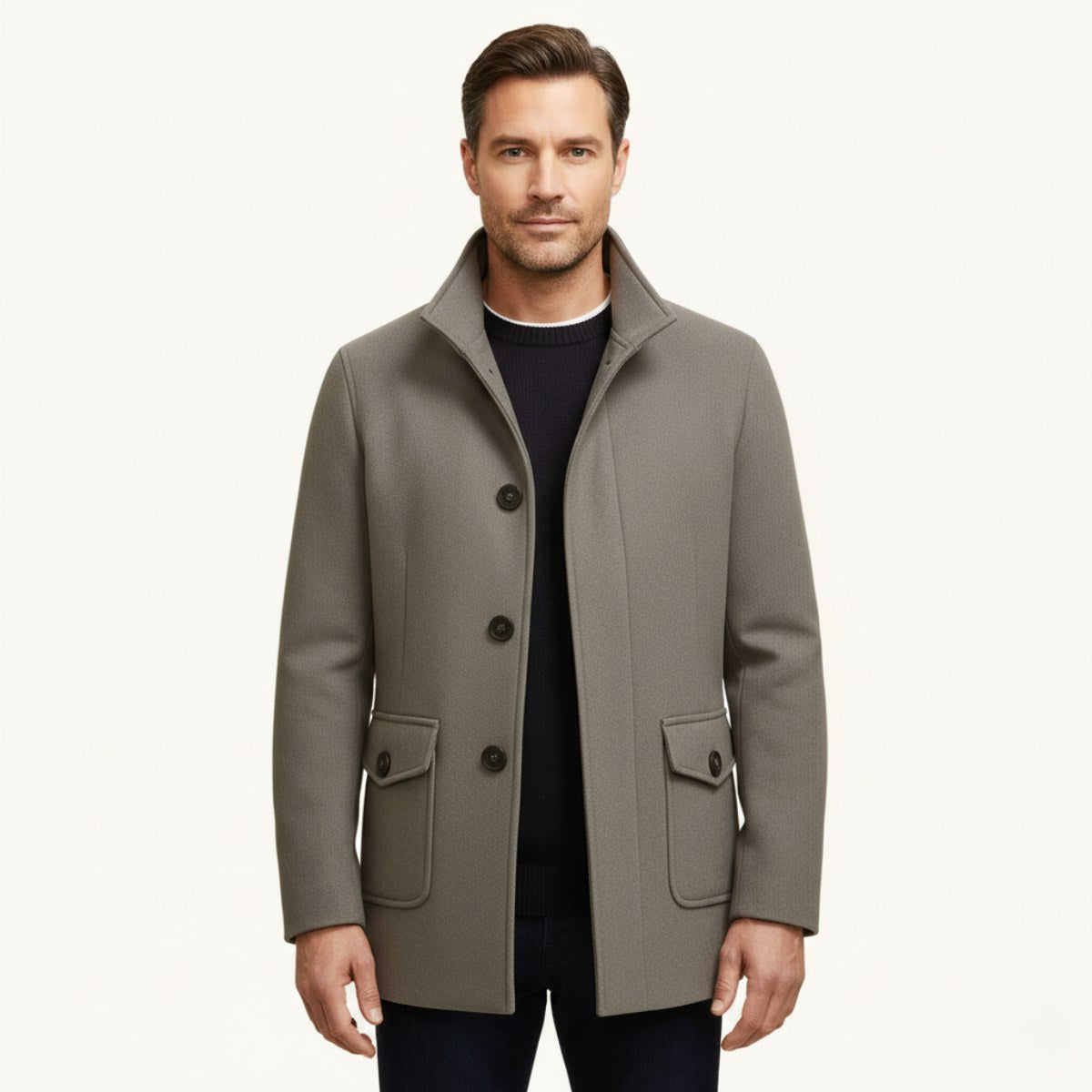 Hayes | Men's Tailored Wool Overcoat, Smart Wool Coat | Bella Blue