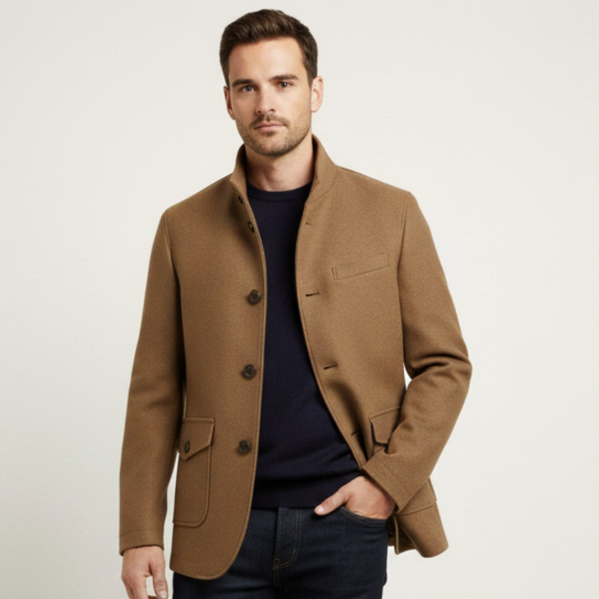 Hayes | Men's Tailored Wool Overcoat, Smart Wool Coat | Bella Blue