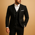 Heinrich | Men's Slim Fit Three-Piece Suit, Wedding Suit with Waistcoat | Bella Blue | Black