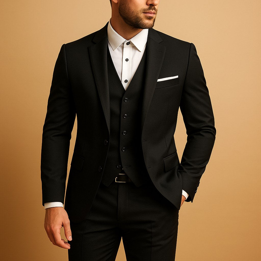 Heinrich | Men's Slim Fit Three-Piece Suit, Wedding Suit with Waistcoat | Bella Blue | Black