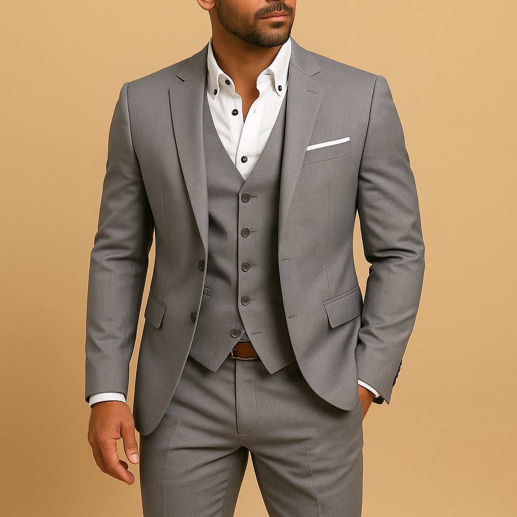 Heinrich | Men's Slim Fit Three-Piece Suit, Wedding Suit with Waistcoat | Bella Blue | Black