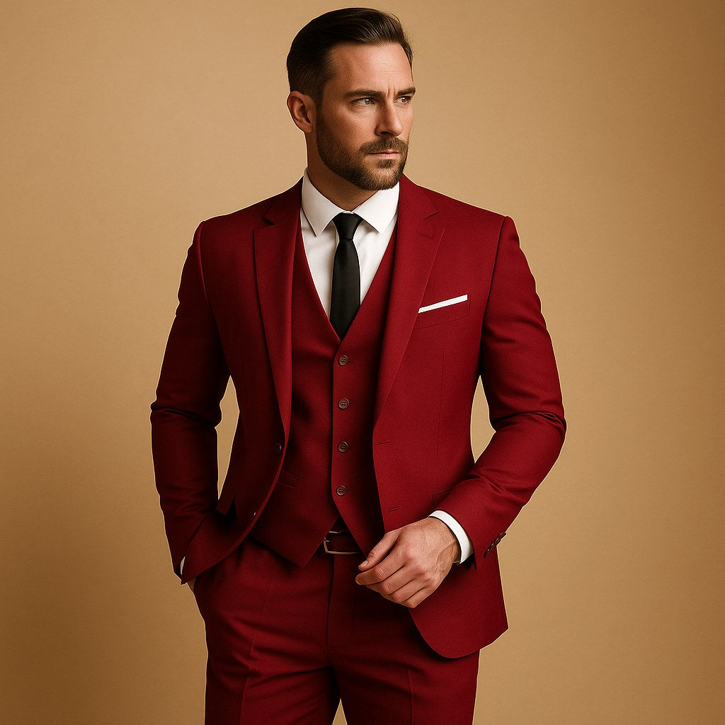 Heinrich | Men's Slim Fit Three-Piece Suit, Wedding Suit with Waistcoat | Bella Blue | Black