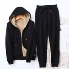 Helena | Women's Fleece-Lined Hoodie Jogger Tracksuit, Warming Set of Hoodie and Joggers | Bella Blue | Black