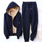 Helena | Women's Fleece-Lined Hoodie Jogger Tracksuit, Warming Set of Hoodie and Joggers | Bella Blue | Black