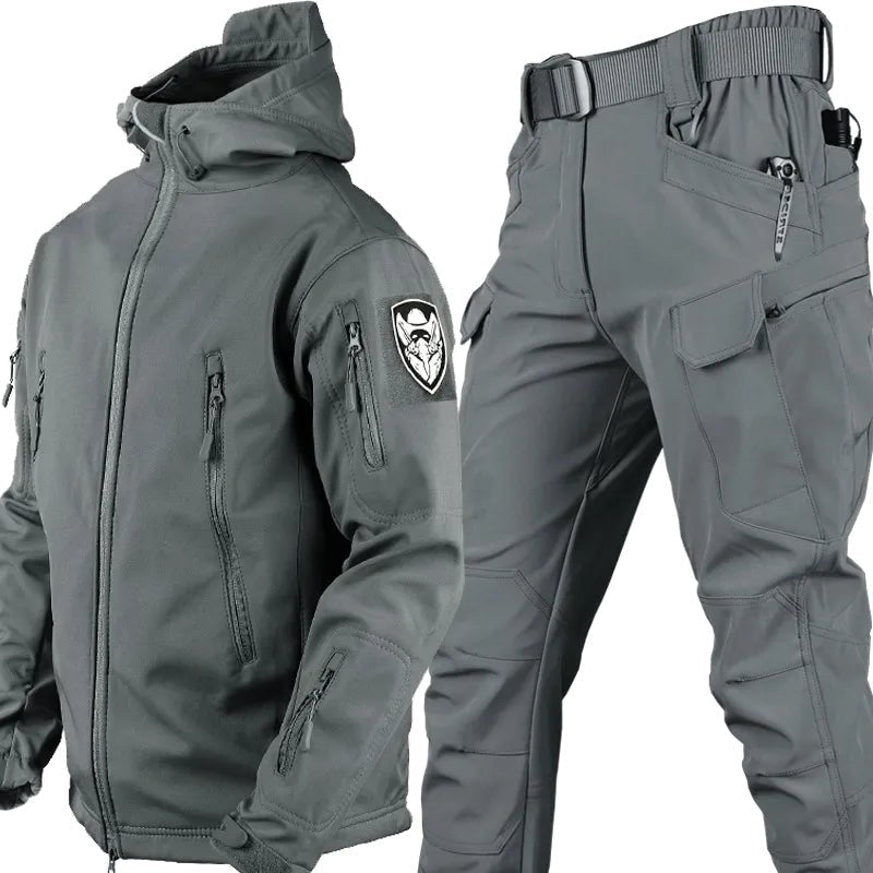 Henry | Men's Softshell Hooded Jacket and Tactical Trousers, Two-Piece Outdoor Set | Bella Blue