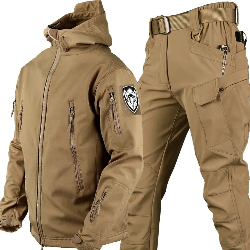Henry | Men's Softshell Hooded Jacket and Tactical Trousers, Two-Piece Outdoor Set | Bella Blue
