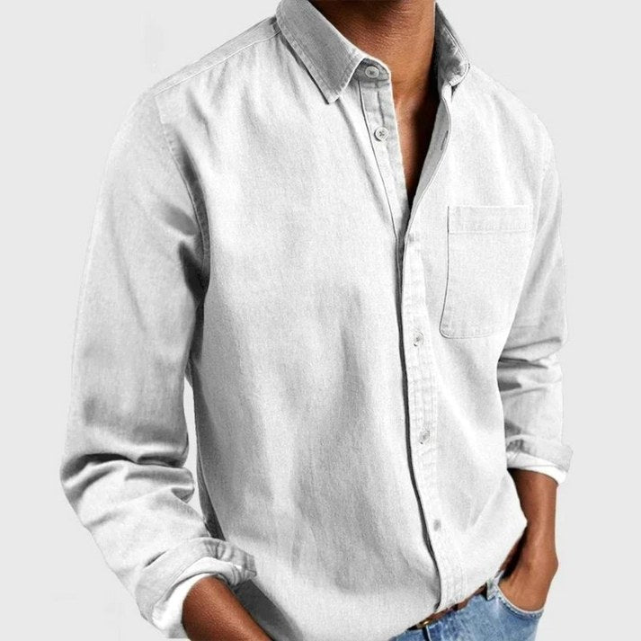 Henry | Men's Tailored Cotton Shirt, Smart Everyday Shirt | Bella Blue | White