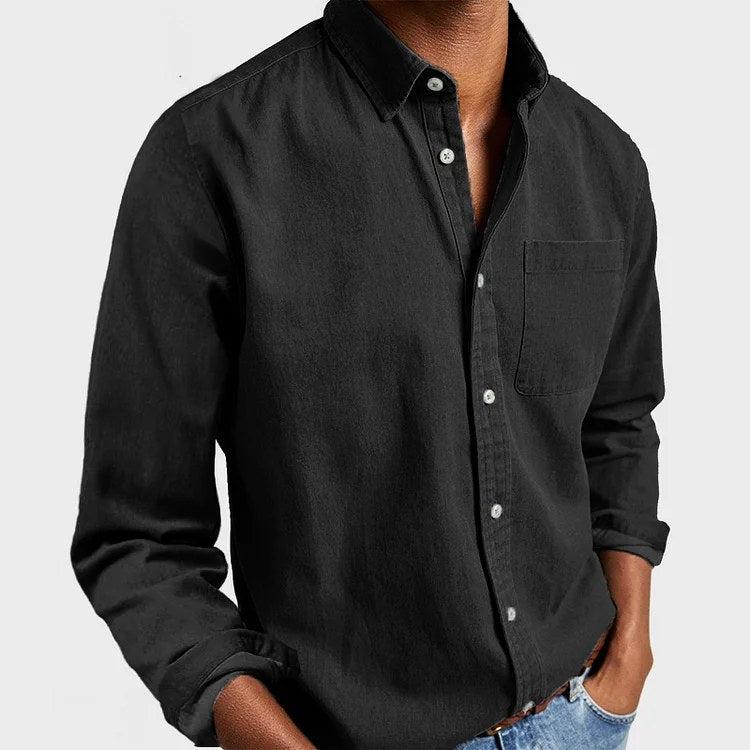 Henry | Men's Tailored Cotton Shirt, Smart Everyday Shirt | Bella Blue | Black