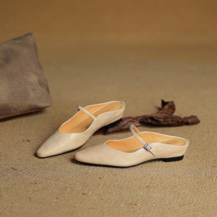 Holly | Women's Leather Mary Jane Mules, Pointed Toe Comfort Shoes | Bella Blue