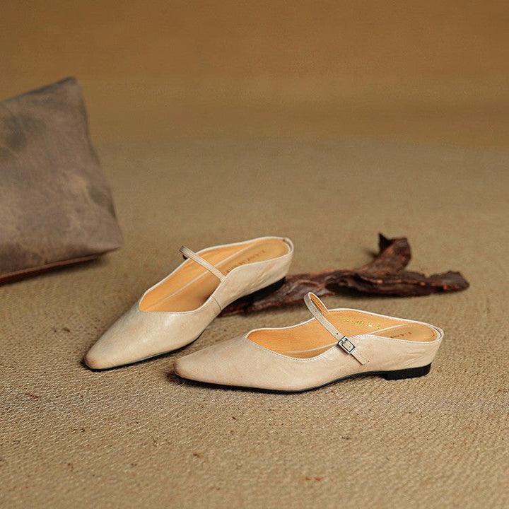 Holly | Women's Leather Mary Jane Mules, Pointed Toe Comfort Shoes | Bella Blue