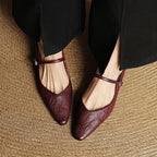 Holly | Women's Leather Mary Jane Mules, Pointed Toe Comfort Shoes | Bella Blue