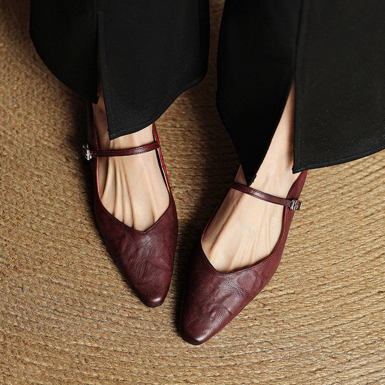 Holly | Women's Leather Mary Jane Mules, Pointed Toe Comfort Shoes | Bella Blue